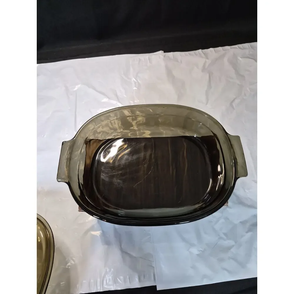 Vintage Pyrex Smokey Gray Amber Black 2 QT Oval Baking Dish 702, & Lid Baking